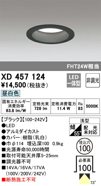 XD457124 オーデリック LEDダウンライト φ100 昼白色
