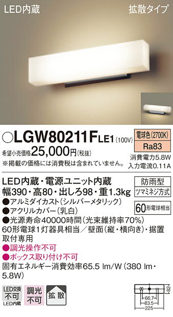 LGW80211FLE1 パナソニック LEDポーチライト 勝手口灯 表札灯 電球色