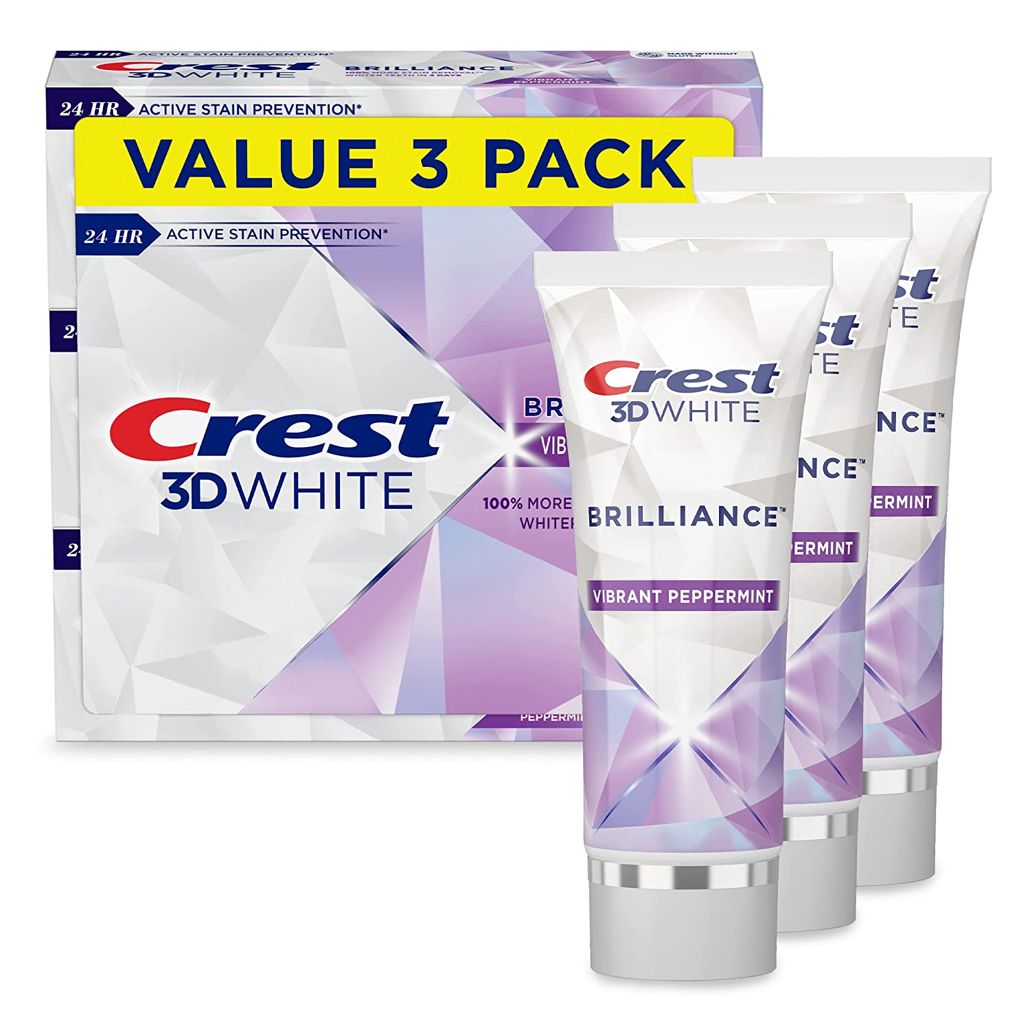 クレスト3Dホワイトブリリアンス歯磨き粉 99g×3個 お買い得セット (Crest 3D White Brilliance Vibrant Whitening Toothpaste)　ペパーミント 