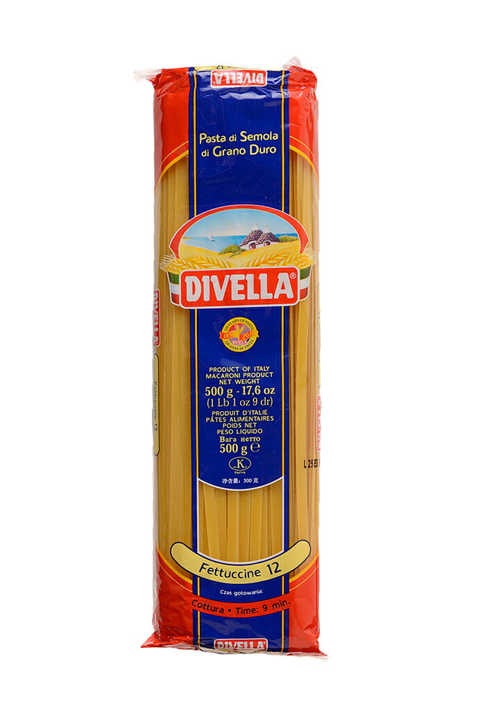 風味の良いジェノベーゼやスープパスタなどでお楽しみいただけます。 【ディヴェッラ（DIVELLA）とは】 イタリア南部プーリア州バーリで116年の歴史を誇るDIVELLA社が製造するイタリアンパスタの ブランドです。 『イタリア全国消費者連合会』品質テストにおいて、 イタリア国内の主要パスタの中で、『固さ』・『均一性』・『密着度』・『風味』・ 『品質持続』の5項目の平均で、最高評価を獲得しています。 本場のイタリアでも、数あるブランドの中で全国シェア第2位。 地元の南部では16％のシェアを誇り、生産量の約100％が国内で消費される、 イタリアの定番パスタの1つです。 ・原材料名 デュラム小麦のセモリナ ・内容量 500g ・原産国名 イタリア ・保存方法 高温多湿、直射日光を避けて常温で保存してください。 ・標準茹で時間 9〜10分ディベラ　No12　フェットチーネ　500g 【茹で時間】 約9〜10分 【内容量】 500g 【ブランド名】 ディヴェッラ DIVELLA 【品名】 スパゲティー 【原材料】 デュラム小麦のセモリナ 【保存方法】 直射日光、高温多湿を避け、常温で保存。 【原産国】 イタリア 【輸入者】 兼松株式会社 &nbsp; ・イタリア国内シェアNo2のパスタメーカー ・本場のイタリア人が認めた味と品質 風味の良いジェノベーゼやスープパスタなどでお楽しみいただけます。 【ディヴェッラ（DIVELLA）とは】 イタリア南部プーリア州バーリで116年の歴史を誇るDIVELLA社が製造するイタリアンパスタのブランドです。 『イタリア全国消費者連合会』品質テストにおいて、イタリア国内の主要パスタの中で、『固さ』・『均一性』・『密着度』・『風味』・『品質持続』の5項目の平均で、最高評価を獲得しています。 本場のイタリアでも、数あるブランドの中で全国シェア第2位。地元の南部では16％のシェアを誇り、生産量の約100％が国内で消費される、イタリアの定番パスタの1つです。 　