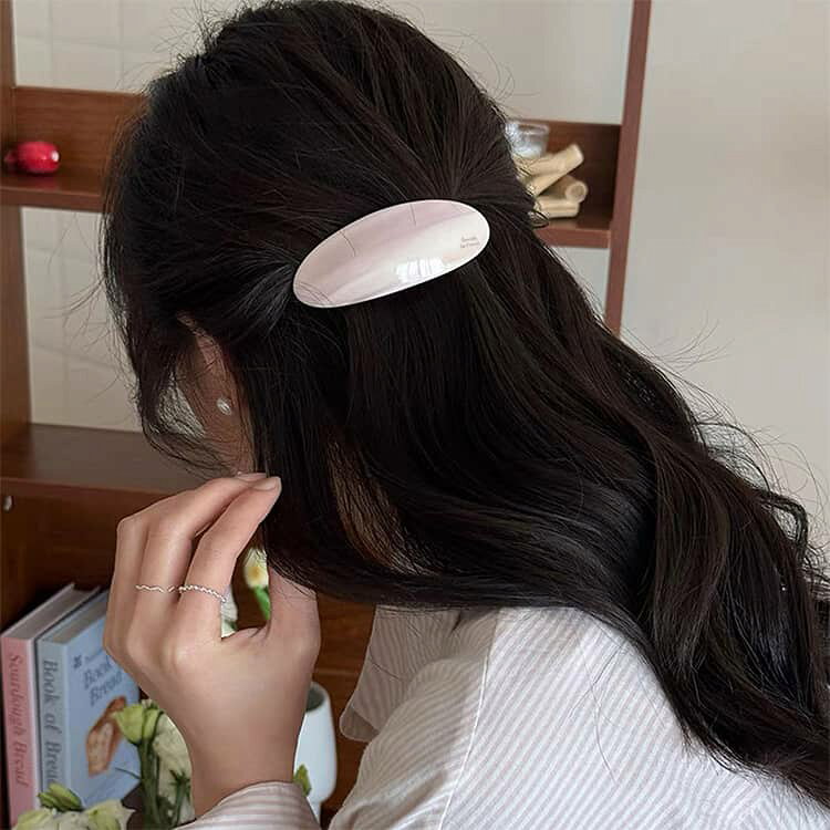 風 バレッタ まとめ髪 ポニーテール ヘアクリップ 幅広 オーバル ヘアアクセサリー...