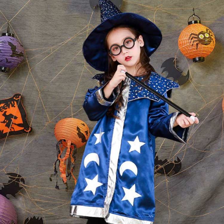 ハロウィン衣装 魔法師 コスプレ衣装 ケープ 帽子 眼鏡 棒 女の子 コスチューム 男の子 4点セット ジュニア 子供 仮装 魔法使い 魔法士 仮装 万聖節 イベント キャラクター衣装 cosplay 万聖節
