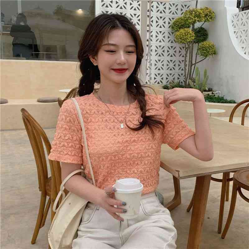 乐天商城 - 送料無料 エンボス半袖Tシャツ シャーリング レディース トップス 半袖 カットソー ティーシャツ シボ加工 クルーネック ラウンドネック 半袖 ショートスリーブ