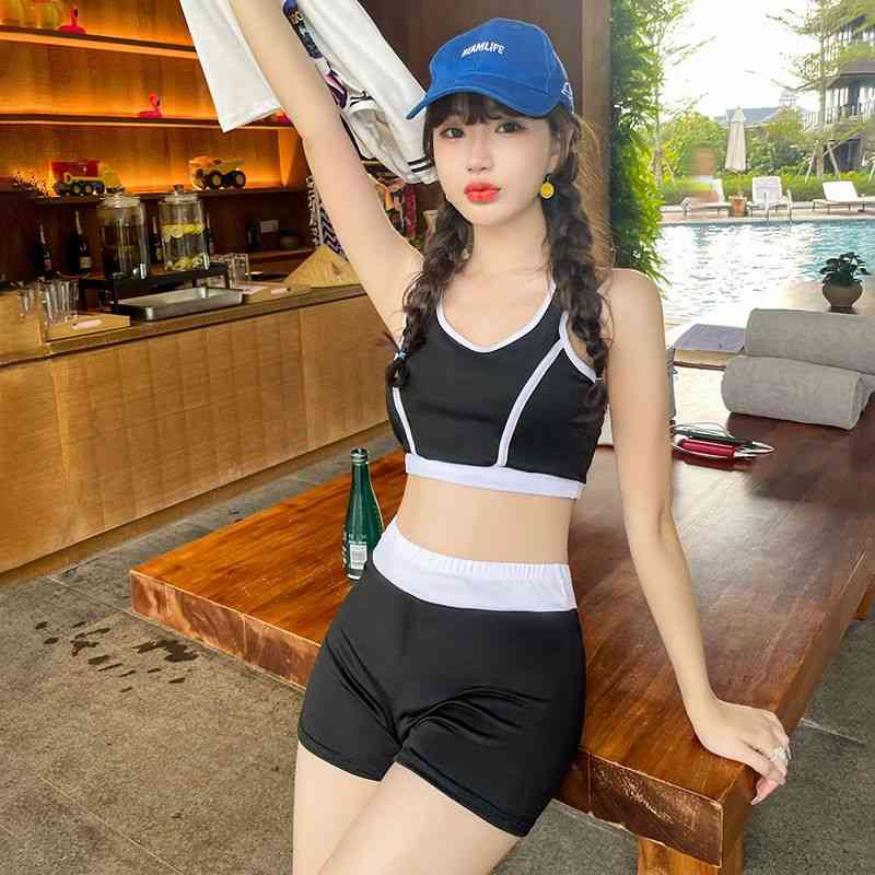 送料無料 水着 レディース 中学生 高校生 大学生 女子 女の子 水着 韓国風 セパレート 3点セット 上下セット 夏 小胸 パッド付き 体型カバー UVカット かわいい 海水浴 太もも 小学生