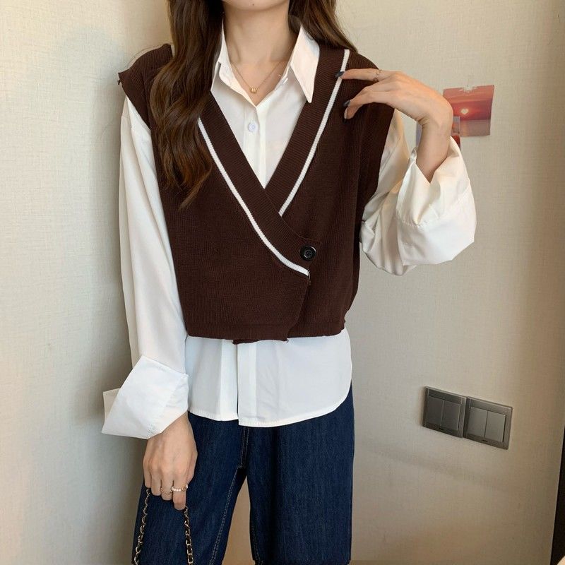 ニットベスト レディース トップス ニット ベスト ジレ 学生 セーター ノースリーブ Vネック ショート丈 春 秋 カジュアル シンプル 韓国ファッション