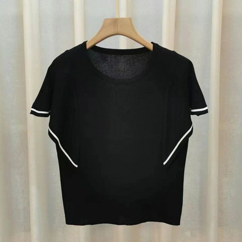 Rakuten - ブラウス フレアスリーブ フリル袖 ニットソー ラッフル カットソー 涼しい 丸首 半袖 Tシャツ レディース 夏 トップス 無地 上品 きれいめ