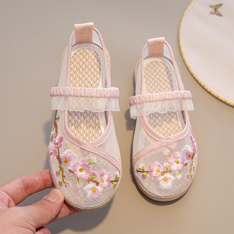 ぺたんこ 花柄 七五三 草履のかわり 柔らかい 歩きやすい フラットシューズ 刺繡 着物に合う靴 子供靴 5歳 草履 和柄の靴 3歳 キッズ 7歳 和装 753 七五三 女の子 結婚式 かわいい 痛くない 靴 ピンク
