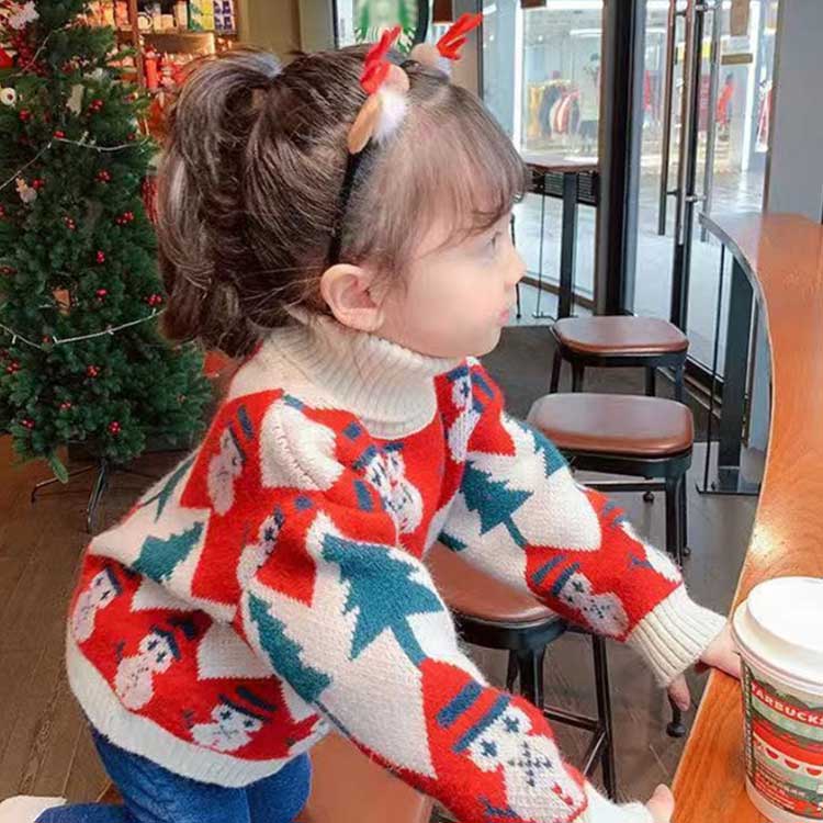 クリスマス 写真撮影 ハイネック 子供 レッド おしゃれ 女の子 セーター 男の子 長...