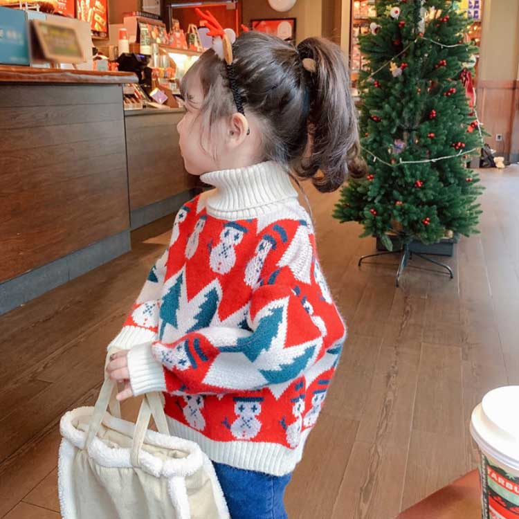 クリスマス 写真撮影 ハイネック 子供 レッド おしゃれ 女の子 セーター 男の子 長...