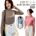 ストレッチ レディース Tシャツ 黒 ブラック ボトルネック 長袖 トップス 伸縮性 【2枚セット】ハイネック インナー 着回し ホワイト 春 白 シンプル 無...