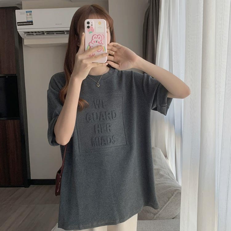 ティーシャツ 立体 3D 半袖 エンボス加工 プルオーバー カットソー Tシャツ デコボコ 英字 ロゴ クルーネック 重ね着 トップス Tシャツ リラックス 春夏 おしゃれ 体型カバー カジュアル 通勤 韓国ファッション 春夏 taruba-0831-10005185 タルバーショップ サンプル画像3