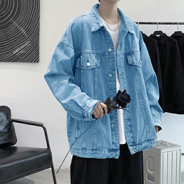 折り襟 メンズ デニムジャケット ゆったり 長袖 アウター 通学 デニムコート デニムジャケット ビッグシルエット 普段着 通勤 ポケット付き カジュアル シンプル きれいめ おしゃれ