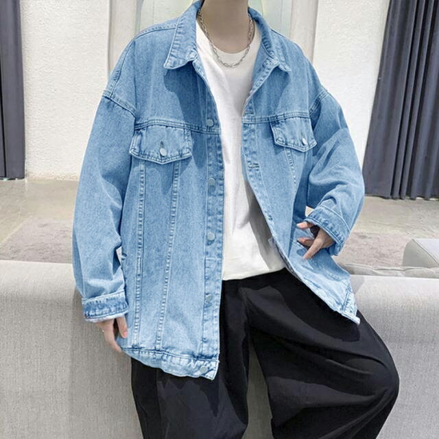 折り襟 メンズ デニムジャケット ゆったり 長袖 アウター 通学 デニムコート デニムジャケット ビッグシルエット 普段着 通勤 ポケット付き カジュアル シンプル きれいめ おしゃれ