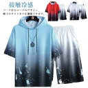 接触冷感セットアップ上下ペアルック半袖Tシャツ短パンツフード付きユニセックスグラデーションダンスウェアルームウェア男女兼用メンズ