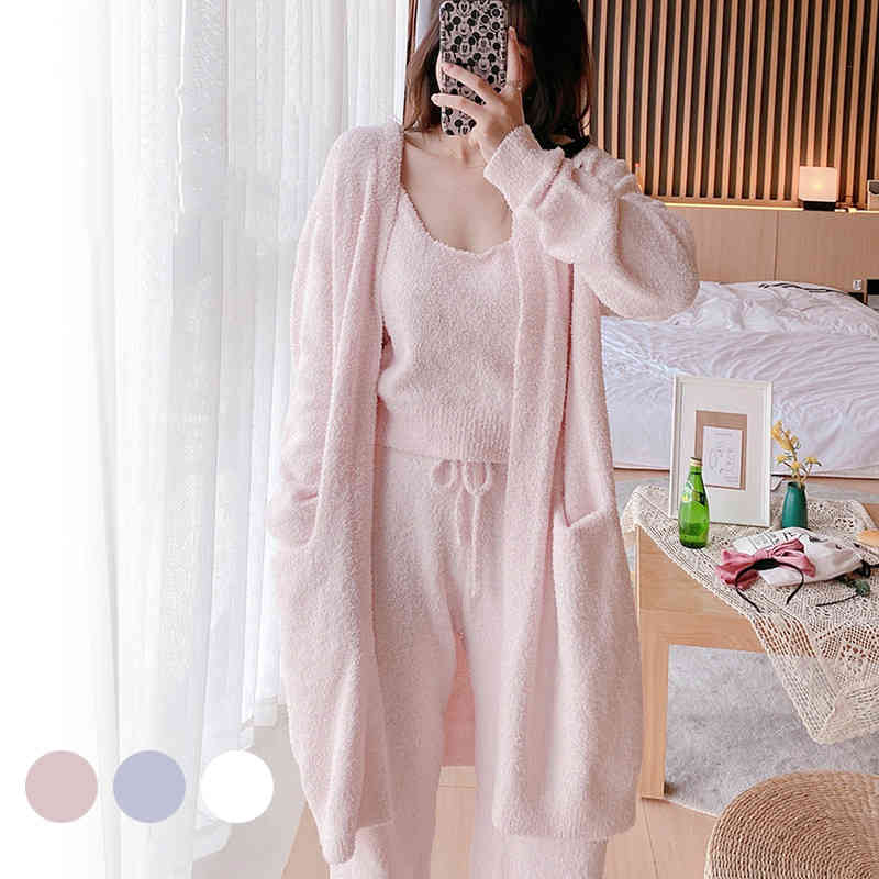 部屋着 パンツ ふわふわ ルームウェア 上下セット カーディガン ルームウェア ロングパンツ 3点セット もこもこ 桃柄 セットアップ ベスト プルオーバー 秋冬ルームウェア レディース ニットパンツ ルームウェア 秋冬パジャマ 日常 冬 可愛い ゆるい 寒い日 秋冬 秋