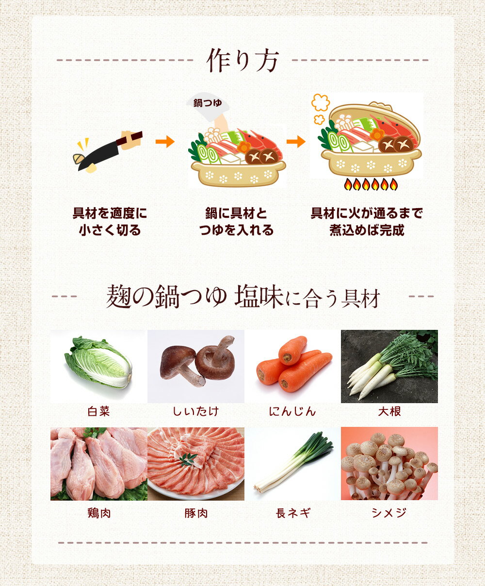 国産 和歌山産キヌヒカリ米 の米こうじを存分に使用して仕上げた無添加の鍋つゆです 砂糖やアレルギー成分も使用せずに仕上げた健康的な鍋つゆです 御歳暮 お歳暮 御歳暮ギフト 麹の鍋つゆ 塩味 1袋3 4人前砂糖不使用 メール便送料無料 無添加 鍋の素 だし 汁 スープ 国産 和歌山産キヌヒカリ米 の米こうじを存分に使用して仕上げた無添加の鍋つゆです 砂糖やアレルギー成分も使用せずに仕上げた健康的な鍋つゆです 御歳暮 お歳暮 御歳暮ギフト 麹の鍋つゆ 塩味 1袋3 4人前砂糖不使用 メール便送料無料 無添加 鍋の素 だし 汁 スープ