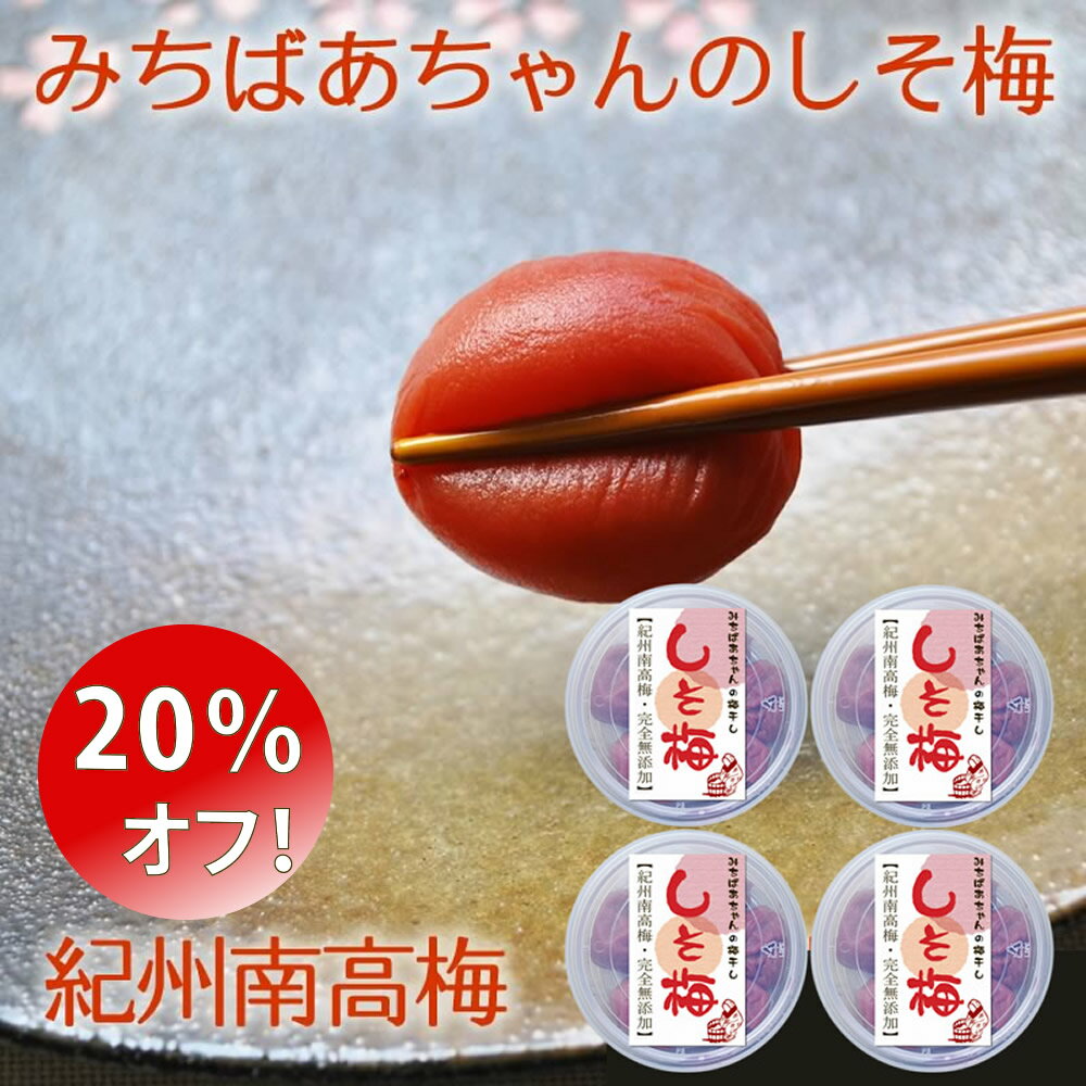 梅干しの日＼20％オフ！送料無料／3920円→3100円！ 無添加 紀州 南高梅『みちばあちゃんの梅干し「しそ梅」4個セット』100g×4 樽の味 梅干し 塩分 熱中症対策 夏バテ防止 薄皮 柔らかい 甘くない 昔ながら 梅干 紫蘇 贈り物 ギフト 食品 グルメ おくりもの お取り寄せのサムネイル