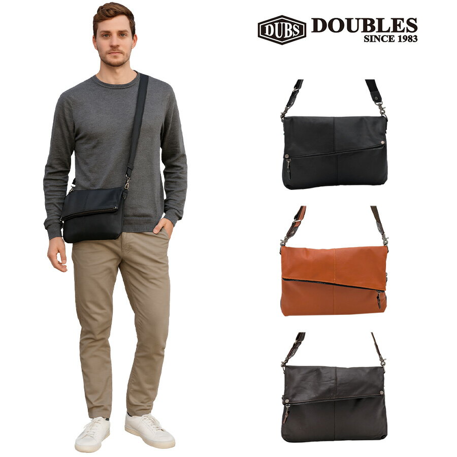 【DOUBLES】vlr1656 横型ショルダーバッグ 斜め掛け 牛革 本革 レザー 長持ち 普段使い 使いやすい シンプル ユニセックス ギフト プレゼント ブラック