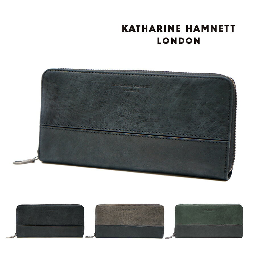 【SNSで話題のレザーケアクリームプレゼント中！】【KATHARINE HAMNETT】490-50603 ラウンド長財布 SCR..