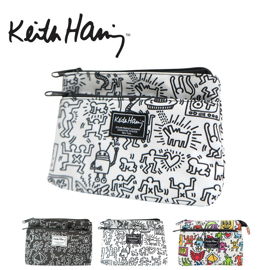 樂天商城 - 【KeithHaring】15801 フラットポーチ ポーチ 小物入れ 化粧ポーチ キースヘリング ユニセックス 男女兼用 ブラック ホワイト 使いやすい かわいい ストリート 普段使い 学生 中学生 高校生 大学生