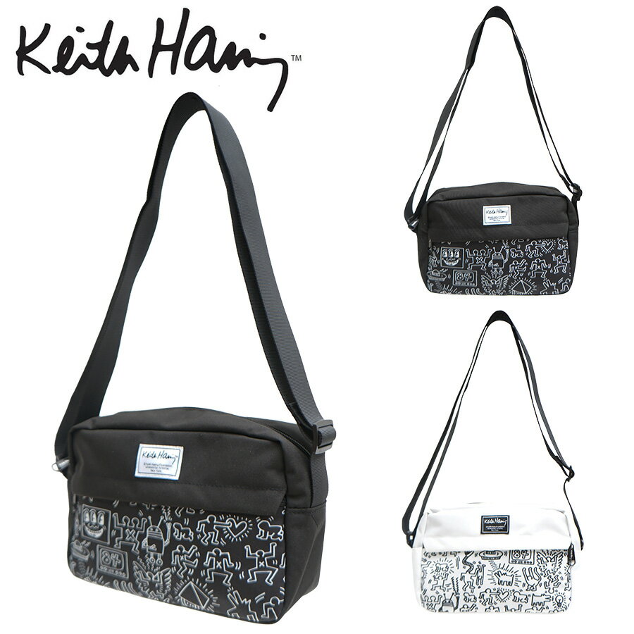 乐天商城 - 【KeithHaring】15805 横型ショルダーバッグ ショルダー 斜めがけ 軽量 キースヘリング ユニセックス 男女兼用 ブラック ホワイト 使いやすい かわいい ストリート 普段使い 便利 中学生 高校生 大学生