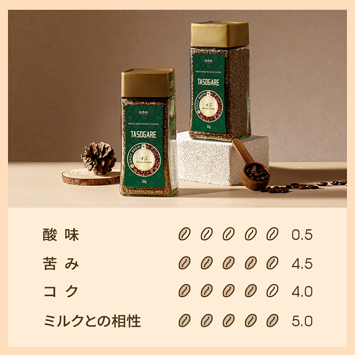 TASOGARE COFFEEの10％OFF 2,817円→2,536円Tasogare de cafe フリーズドライ インスタントコーヒー 瓶 200g 大容量 100％フリーズドライ インスタント珈琲 濃厚でなめらか・酸味や渋み控えめ 砂糖不使用・脂質ゼロ｜アングル2