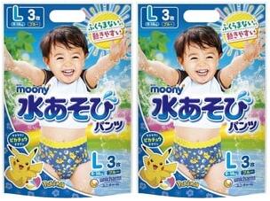 【2点セット】ユニチャーム）ムーニー水あそびパンツ・ブルー L（9～14kg） 3枚入り（ピカチュウ）[ポケモン スイミングパンツ ベビー スイミンググッズ プール 海 夏水遊びパンツ 水遊びおむつ ユニ・チャーム unicharm]