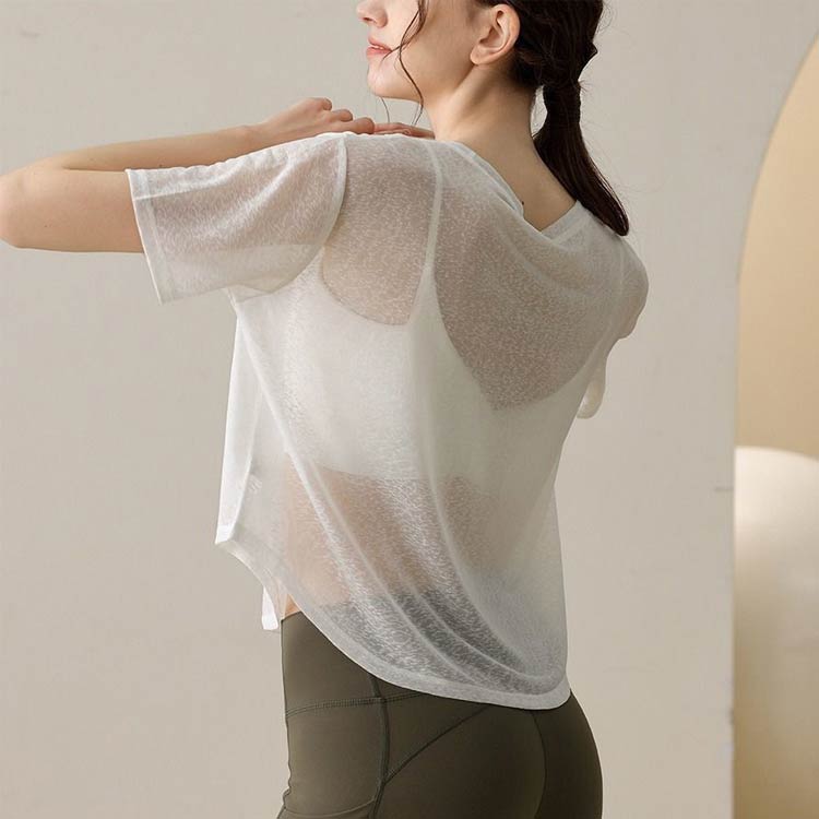 メッシュ 半袖 Tシャツ レディース ショート丈 シースルー 透け感 かわいい ジム ヨガ ウエア ダンス スポーツウェア おしゃれ ヨガウェア トップス 重ね着 セクシー エアロビクス ホットヨガ フィットネスウェア ヒップホップ 通気性 速乾 M L XL 2XL 3XL 4XL 送料無料 tasu1shop-10007578 タスイチショップ サンプル画像3