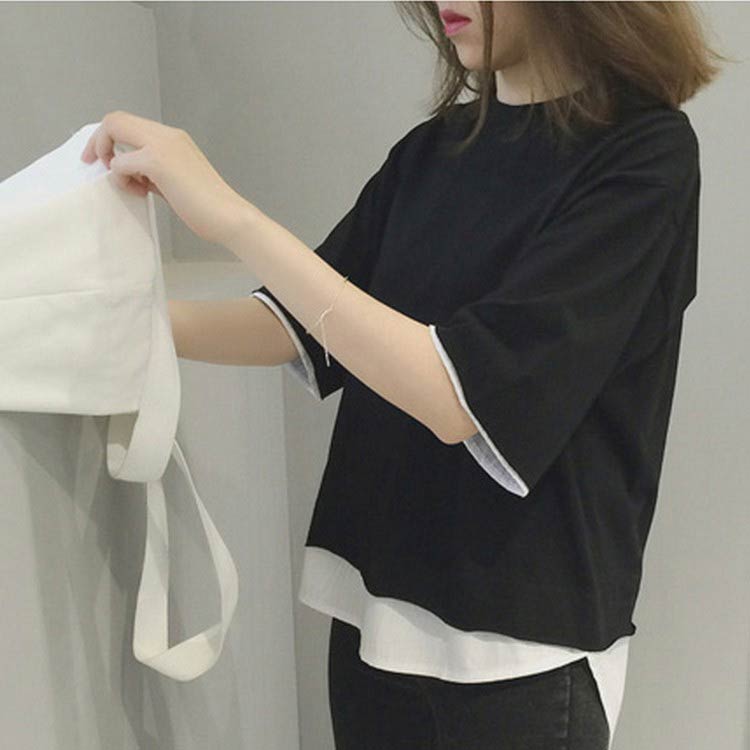 送料無料 七分袖 カットソー レディース 7分袖 tシャツ 2枚組 レイヤード 重ね着風 tシャツ トップス 半袖 5分袖 Tシャツ ラウンドネック 切り替え 可愛い カジュアル 夏服 部屋着 仕事 オフィス 母の日 ギフト プレゼント S-2XL tasu1shop-10008138 タスイチショップ サンプル画像3