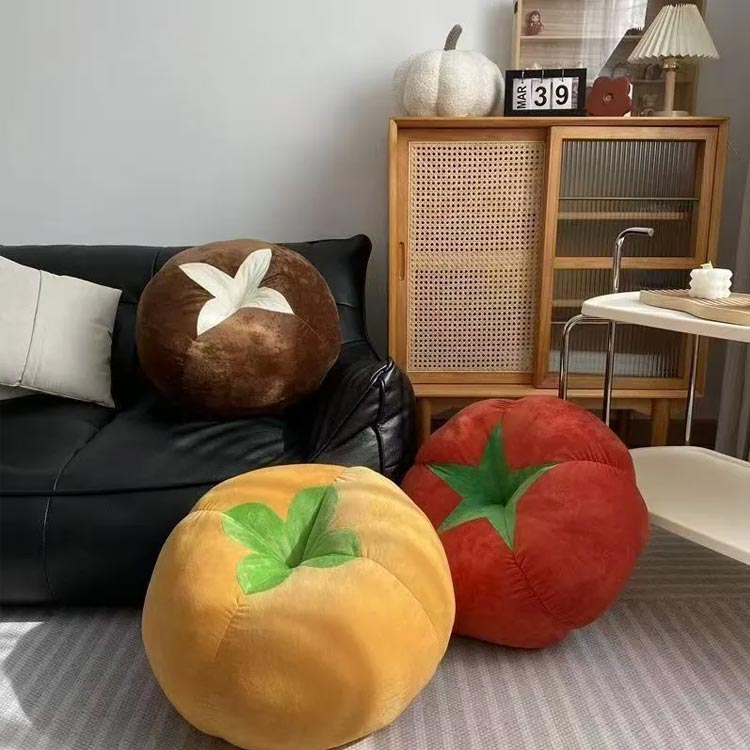 座布団 クッション 丸 かわいい ぬいぐるみ おしゃれ 暖かい トマト シイタケ 黄柿...
