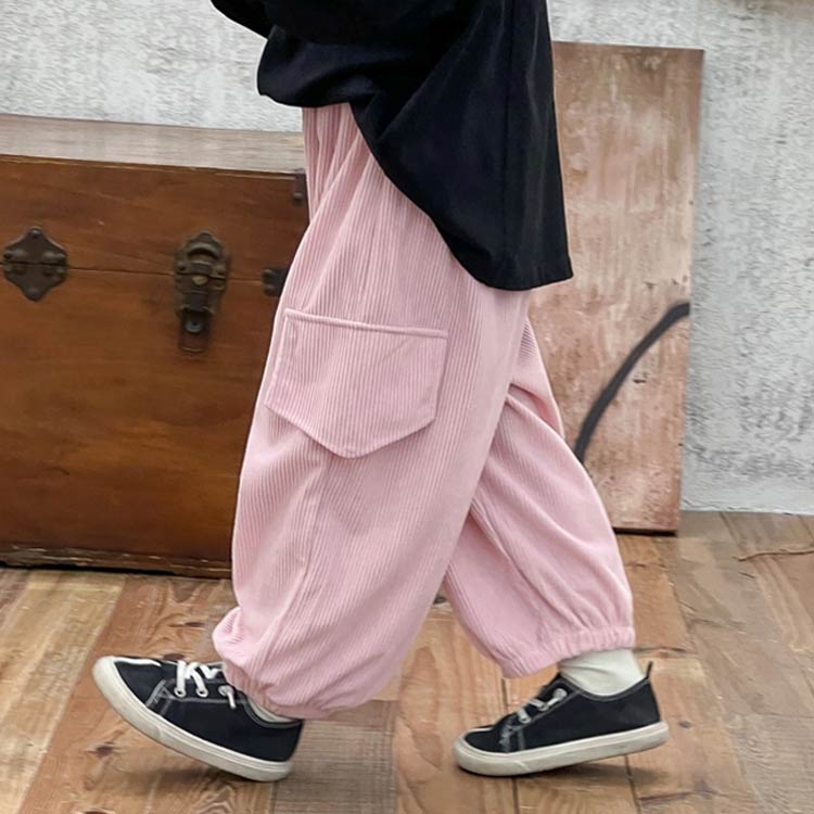 キッズ コーデュロイ バギーパンツ ワイドパンツ カーゴパンツ パンツ 長ズボン ズ...