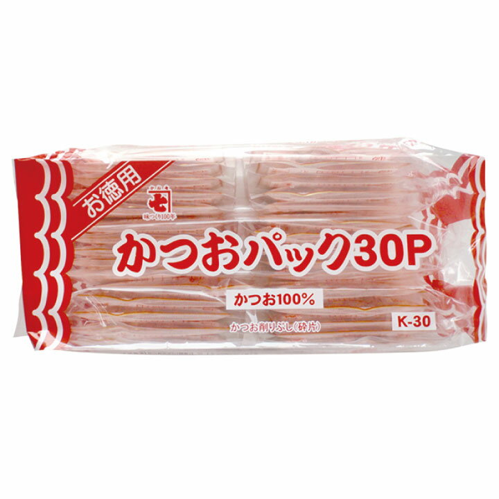 ■商品説明お徳用品で、おひたし、お豆腐にふりかけてご利用下さい。少量のだし取りにもご利用頂けます。 メーカー名 かね七 商品番号 882446 規格（内容量） 2.5g×30P 外装サイズ 備考 調理方法：そのままご使用下さい。 最終加工地 日本(富山) 原材料 ご迷惑をお掛け致しますが、調査中の為、スタッフまでお問合せ下さい。 賞味期限 パッケージにてご確認いただいております。 保存方法 常温保存 [この商品のキーワード]かつおパック、だし、鰹節 タスカルネットショップお問い合わせ窓口 電話：0120-625-174 （受付時間：平日　10時〜17時） E-mail　tasucall@tasucallshop.com ※土・日・祝のお問い合わせは翌営業日以降のご返答となります。