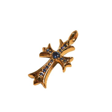 クロムハーツ 22k タイニーファットクロス ブルー サファイヤ サファイア 極美品【中古】