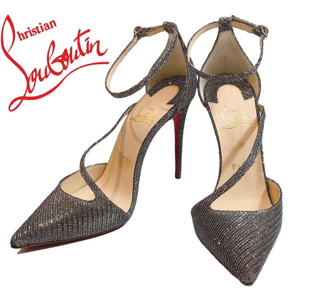 【新品】 Christian Louboutin FLIKETTA 100 GLITTER CHAIN C245 3170440 ルブタン パンプス ストラップ パンプス グレー グリッター レディース