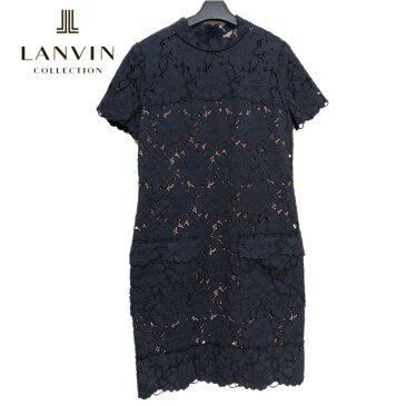 【新品】確実正規品 LANVIN ランバン 花柄 レース ローブ　ドレス ワンピース ネイビー 紺 レディース