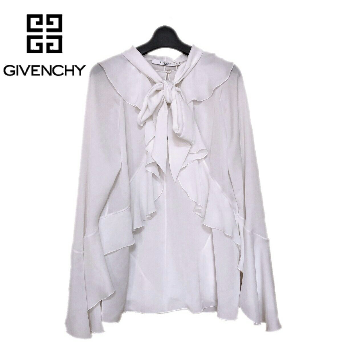 【新品】確実正規品 GIVENCHY ジバンシィ ジバンシー リボン付き　フレアー ブラウス シャツ ホワイト 白 レディース