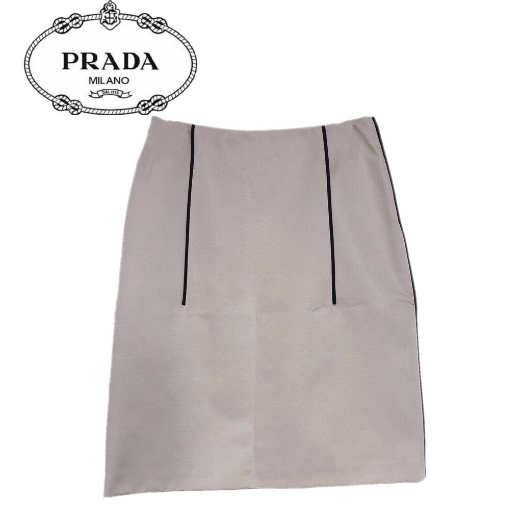 プラダ 【新品】確実正規品 PRADA プラダ 膝丈 スカート ベージュ 肌 レディース