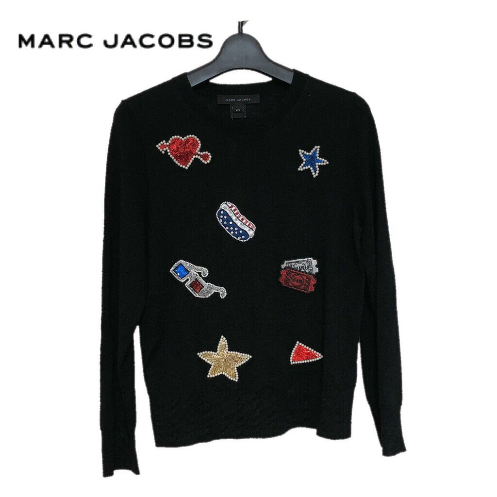 【新品】確実正規品 MARC JACOBS スパンコール ワッペン ニット ブラック　黒 レディース M