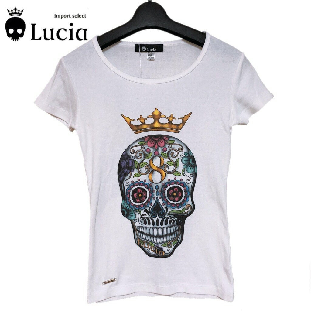 【新品未使用】Lucia ルチア プリント Tシャツ トップス 半袖 ホワイト 白 スカル カラフル レディース