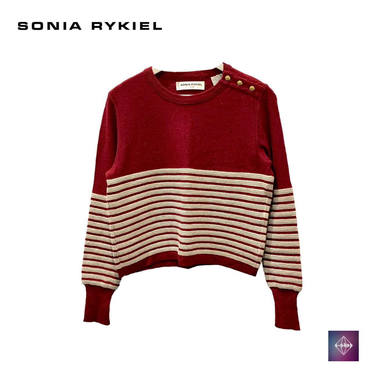 【美品】SONIA RYKIEL ソニアリキエル ボーダー トップス レッド ホワイト 赤 白 レディース S IT40 中古