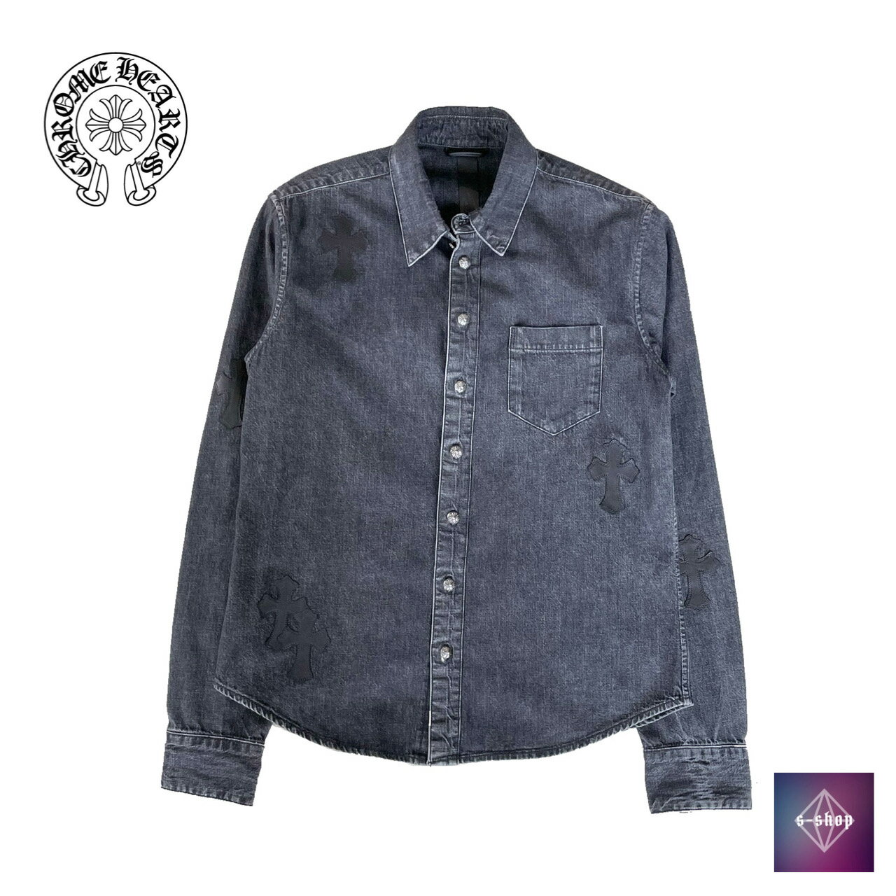 CHROME HEARTS クロムハーツ デニム シャツ クロスパッチ トップス ジャケット 長袖 メンズ S 中古