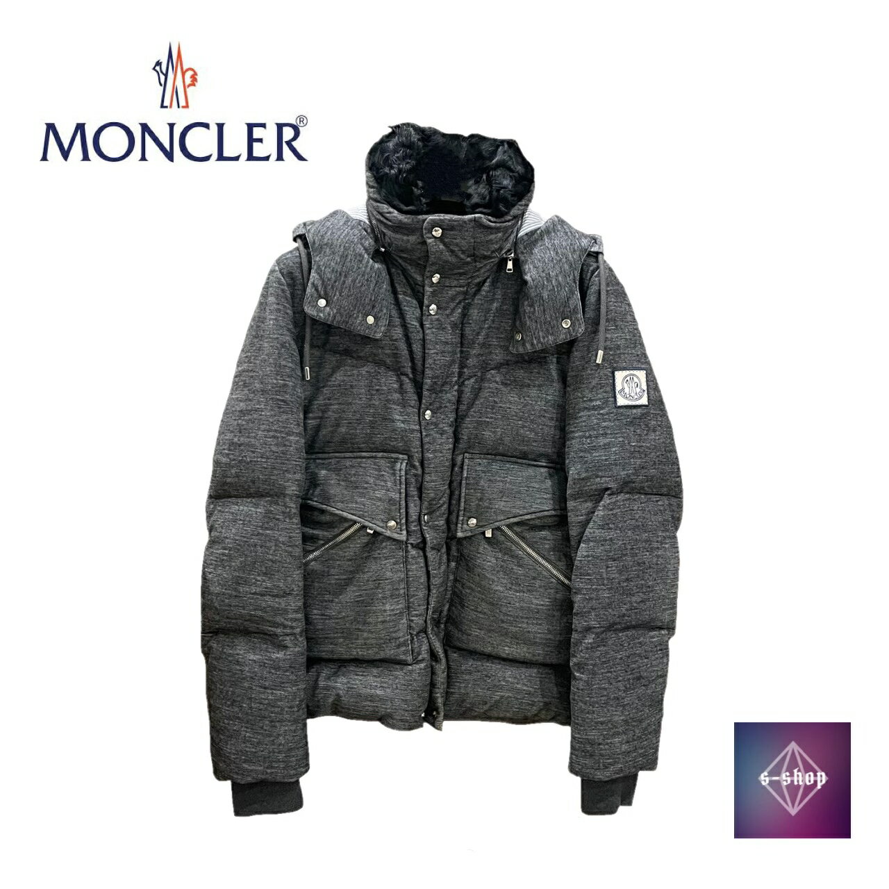 【美品】MONCLER モンクレール ダウン ブルゾン ジャケット フード付き トップス アウター 長袖 グレー A23914137700 83124 メンズ 1 中古(4.0)