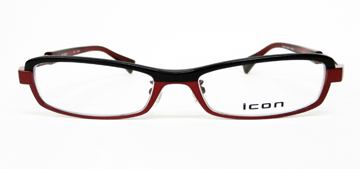 薄型非球面レンズ付【icon（アイコン）501 col.2240（ブラック/ペッパーレッド）】デザインコレクションメガネセット（伊達メガネ・近視・遠視・乱視・老眼鏡・度なしパソコン用）