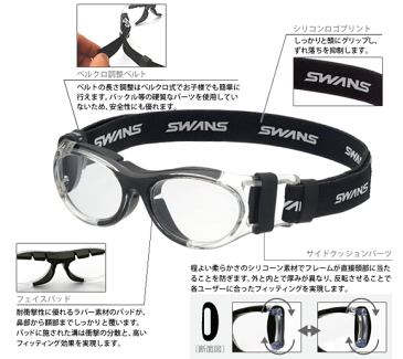 子供用！薄型非球面レンズ付【SWANSアイガード（スワンズ アイガード）SVS-600N　コンパクトモデル（小顔の方向け）】フレームカラー全5色！メガネセット(伊達メガネ・近視・遠視・乱視・花粉防止・保護メガネ・ウイルス対策)