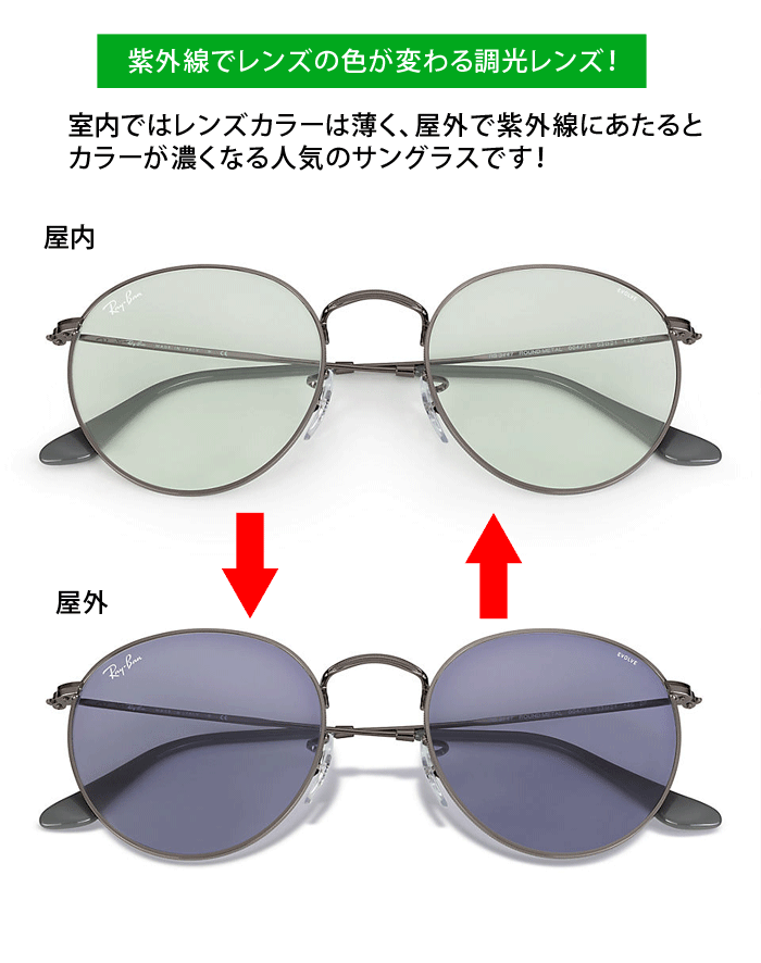 Ray-Ban（レイバン）RB3447 004/T1 50サイズ ROUNDMETAL EVOLVE（ラウンドメタル エヴォルヴ）USフィット ライトグリーン RayBan 調光サングラス【レイバン国内正規品販売認定店】