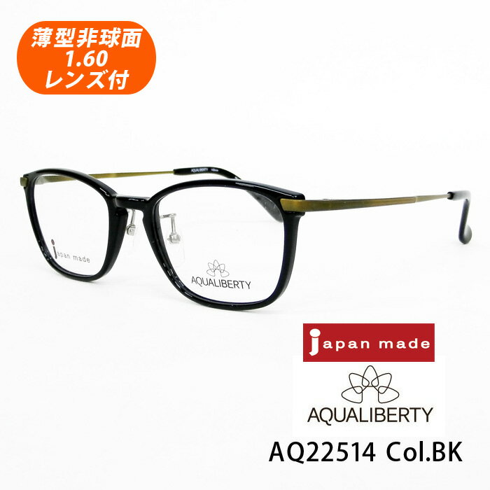 HOYA薄型非球面1.60レンズ付【AQUALIBERTY（アクアリバティ）AQ22514 Col.BK（ブラック）49サイズ】メガネセット【CHARMANT（シャルマ..