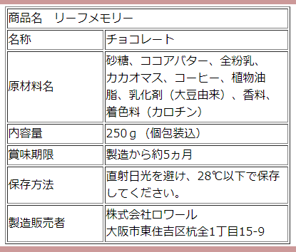 Leaf Memory 木の葉の想い出250gリーフメモリー　ロワール チョコ バレンタイン 葉っぱの チョコレート格安通販　バレンタイン　人気　ランキング