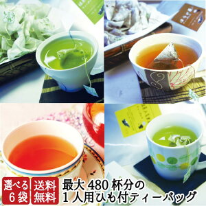【送料無料】4種類の茶から6袋選べる！たっぷり最大480杯分！ひも付ティーパック福袋 日本茶 緑茶 ティーバッグ
