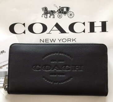 【日本在庫・即発送】 COACH　コーチ F24648　メンズ長財布　COACH レザー アコーディオンジップ　ロゴ入り　ブラック　黒