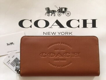 【日本在庫・即発送】 COACH　コーチ F24648　メンズ長財布　COACH レザー アコーディオンジップ　ロゴ入り　ブラウン　茶